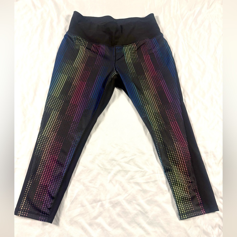 Xersion 0X Black Rainbow 🌈 Dot Capri Leggings Plus Size Activewear 23.5" Inseam